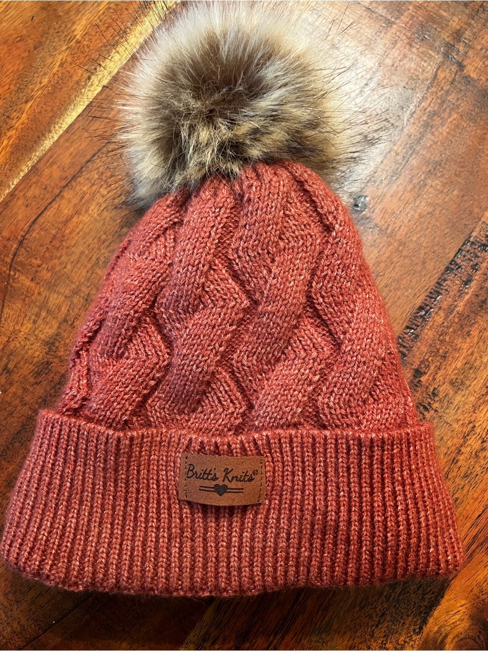 Britt's Knits Kids Cable Pom Beanie - Rust